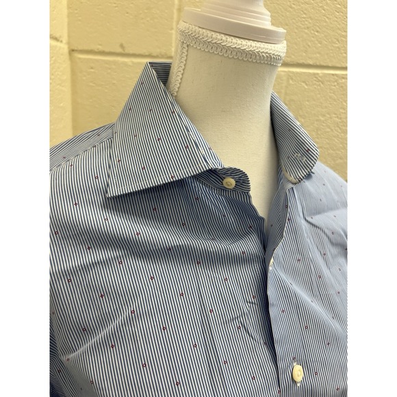 Peter Millar Shirt Mens Med Blue Button Down Striped Diamond Long Sleeve Preppyy - Picture 10 of 12